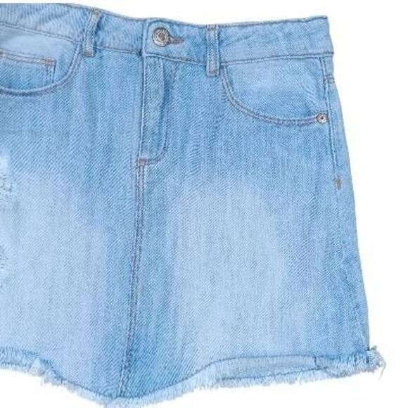 Zara Girls Distressed Denim Skirt Casual Collection Asymmetrical Raw Hem Sz 9 10 - Picture 2 of 7